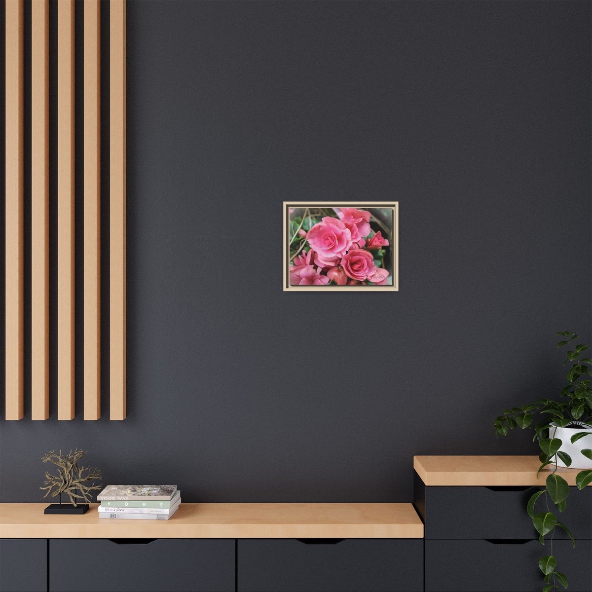 Pink Flowers - Matte Canvas, Framed (Natural)