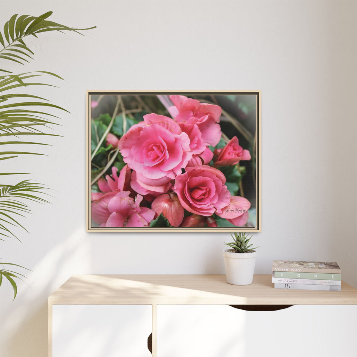 Pink Flowers - Matte Canvas, Framed (Natural)