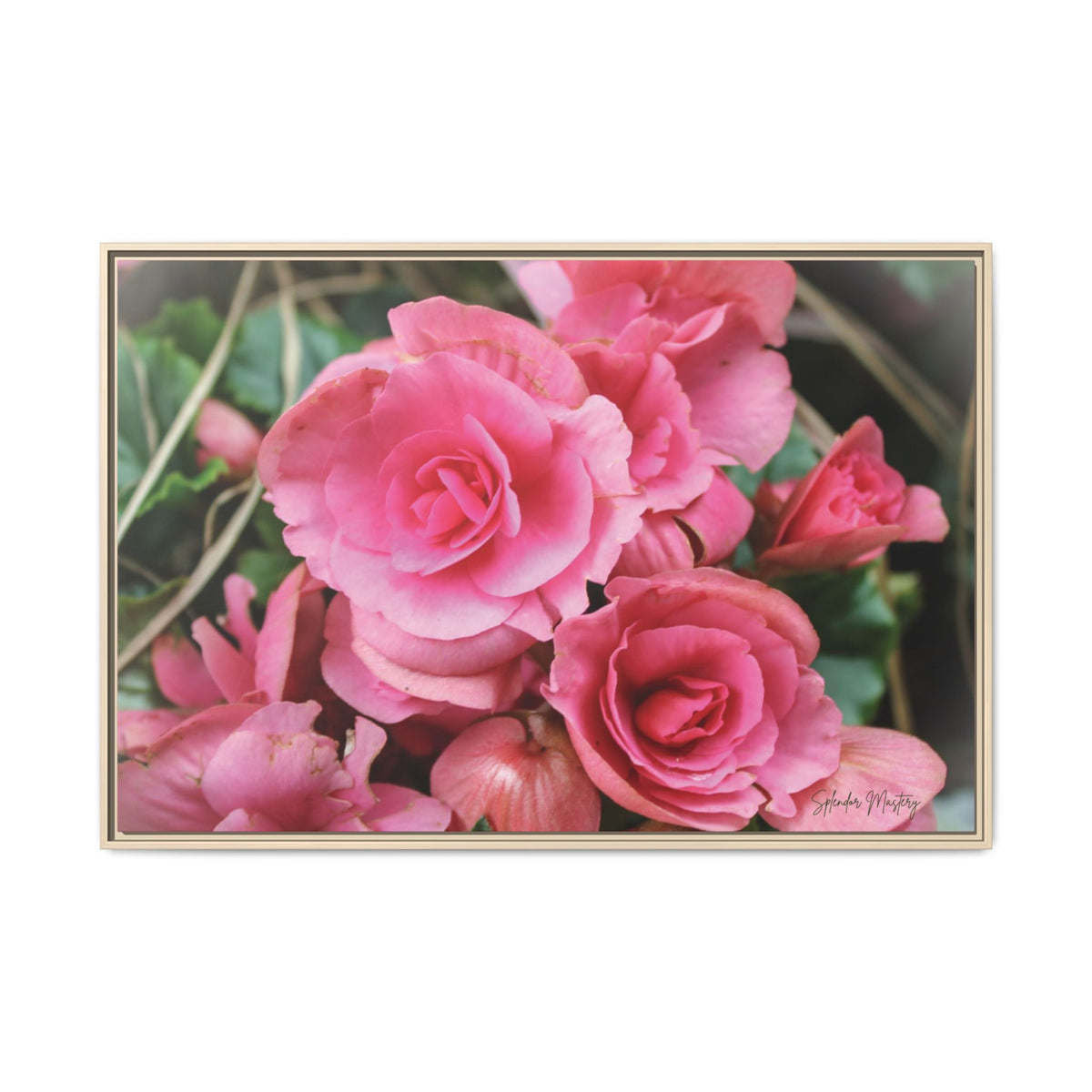 Pink Flowers - Matte Canvas, Framed (Natural)