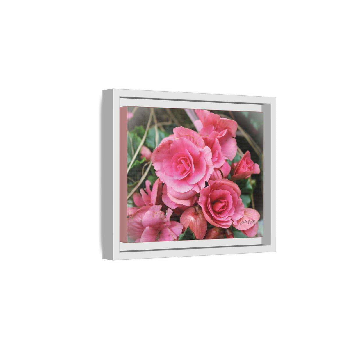 Pink Flowers - Matte Canvas, Framed (Natural)