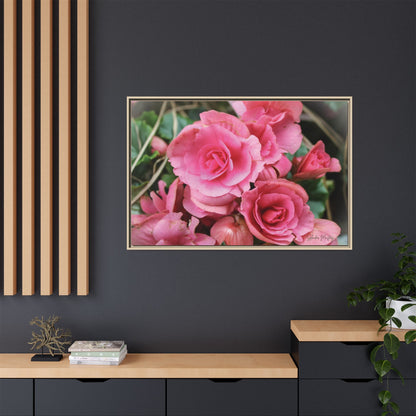 Pink Flowers - Matte Canvas, Framed (Natural)