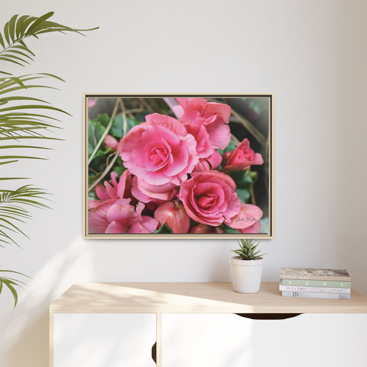 Pink Flowers - Matte Canvas, Framed (Natural)
