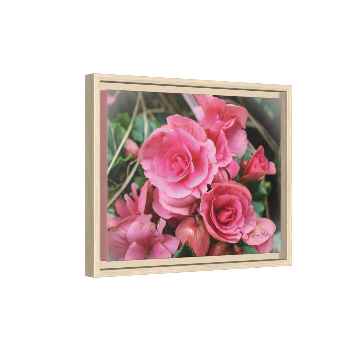 Pink Flowers - Matte Canvas, Framed (Natural)