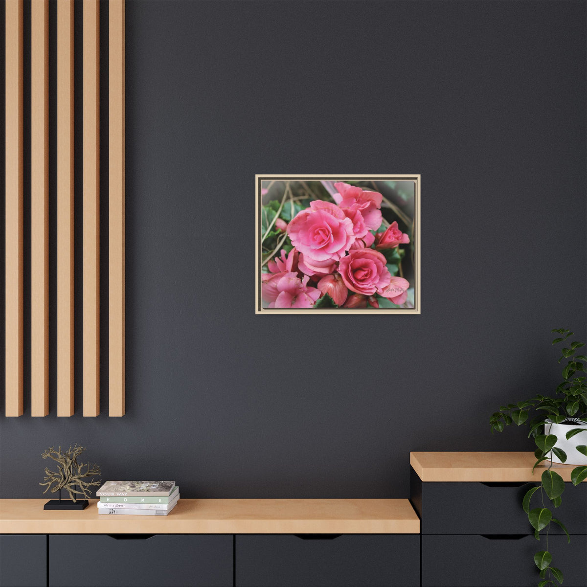Pink Flowers - Matte Canvas, Framed (Natural)