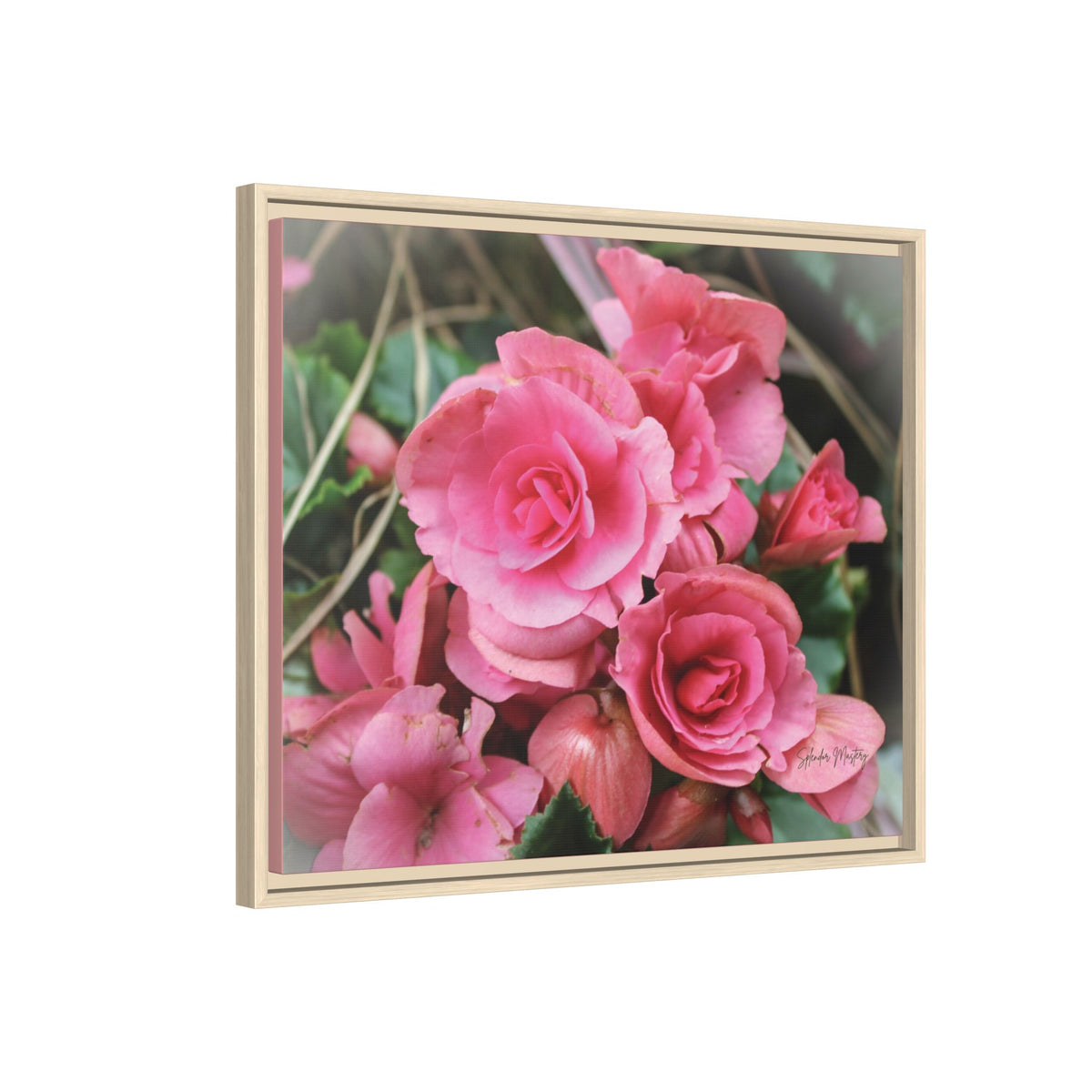 Pink Flowers - Matte Canvas, Framed (Natural)
