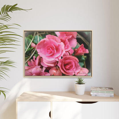 Pink Flowers - Matte Canvas, Framed (Natural)