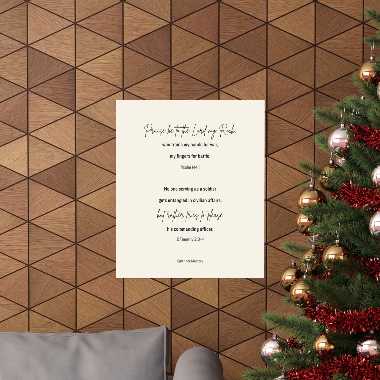 Psalm 144:1 and 2 Timothy 2:3-4, Beige Matte Vertical Poster