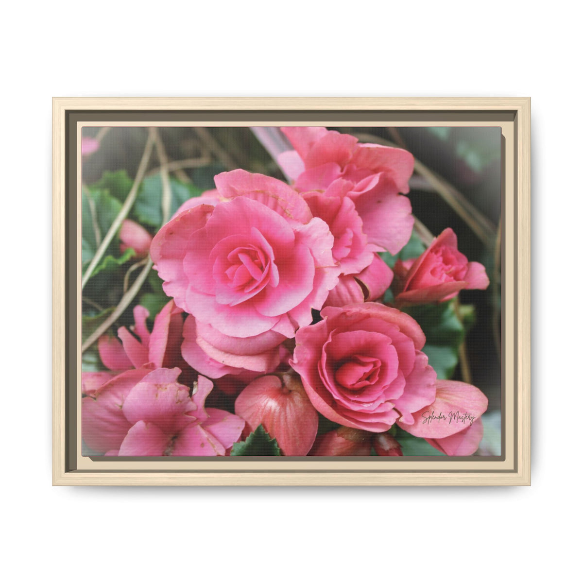 Pink Flowers - Matte Canvas, Framed (Natural)
