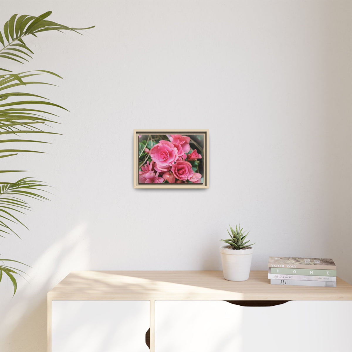 Pink Flowers - Matte Canvas, Framed (Natural)