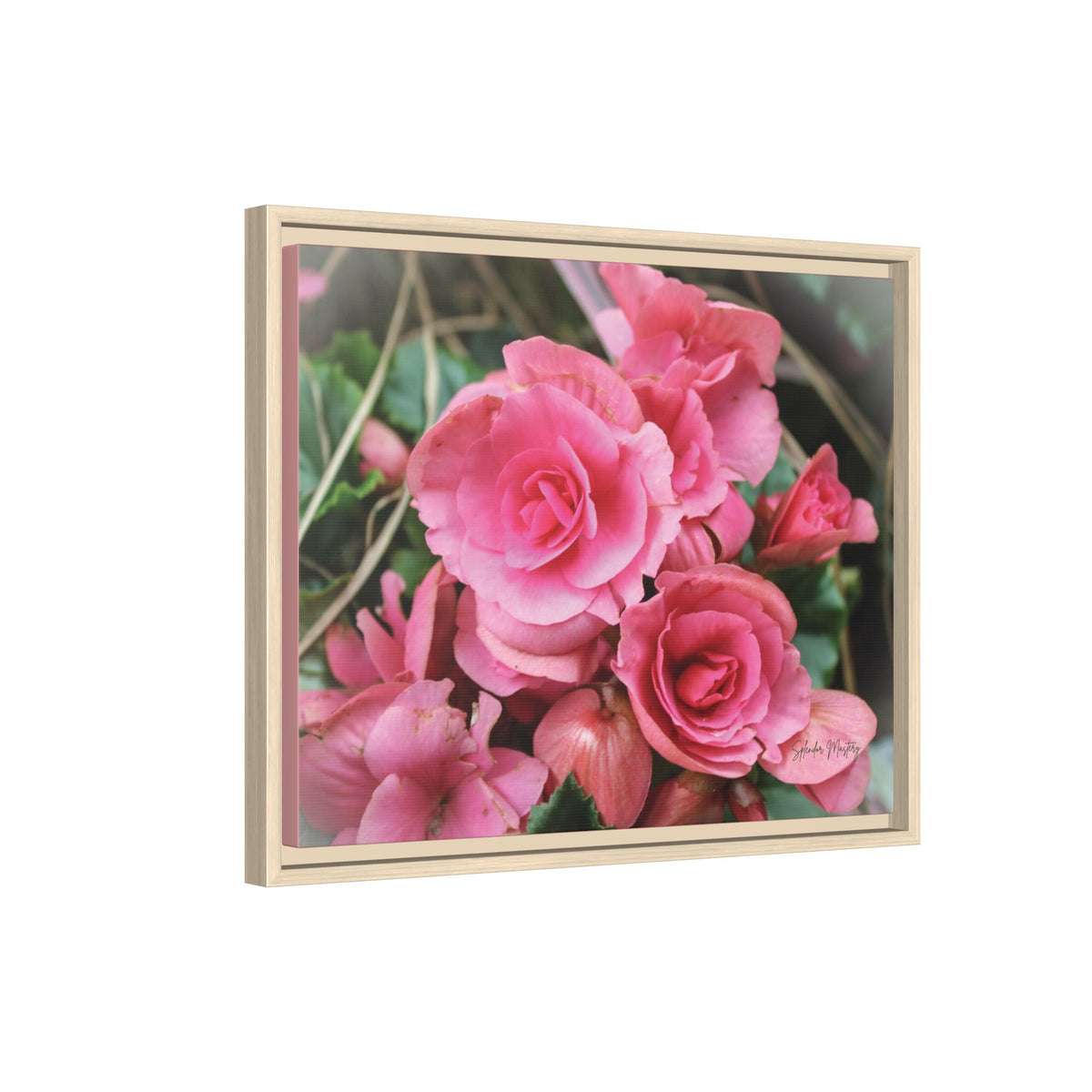 Pink Flowers - Matte Canvas, Framed (Natural)