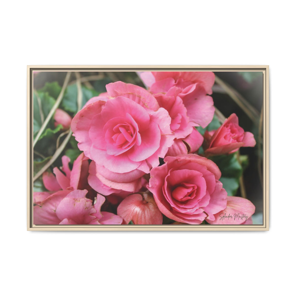 Pink Flowers - Matte Canvas, Framed (Natural)