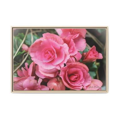Pink Flowers - Matte Canvas, Framed (Natural)
