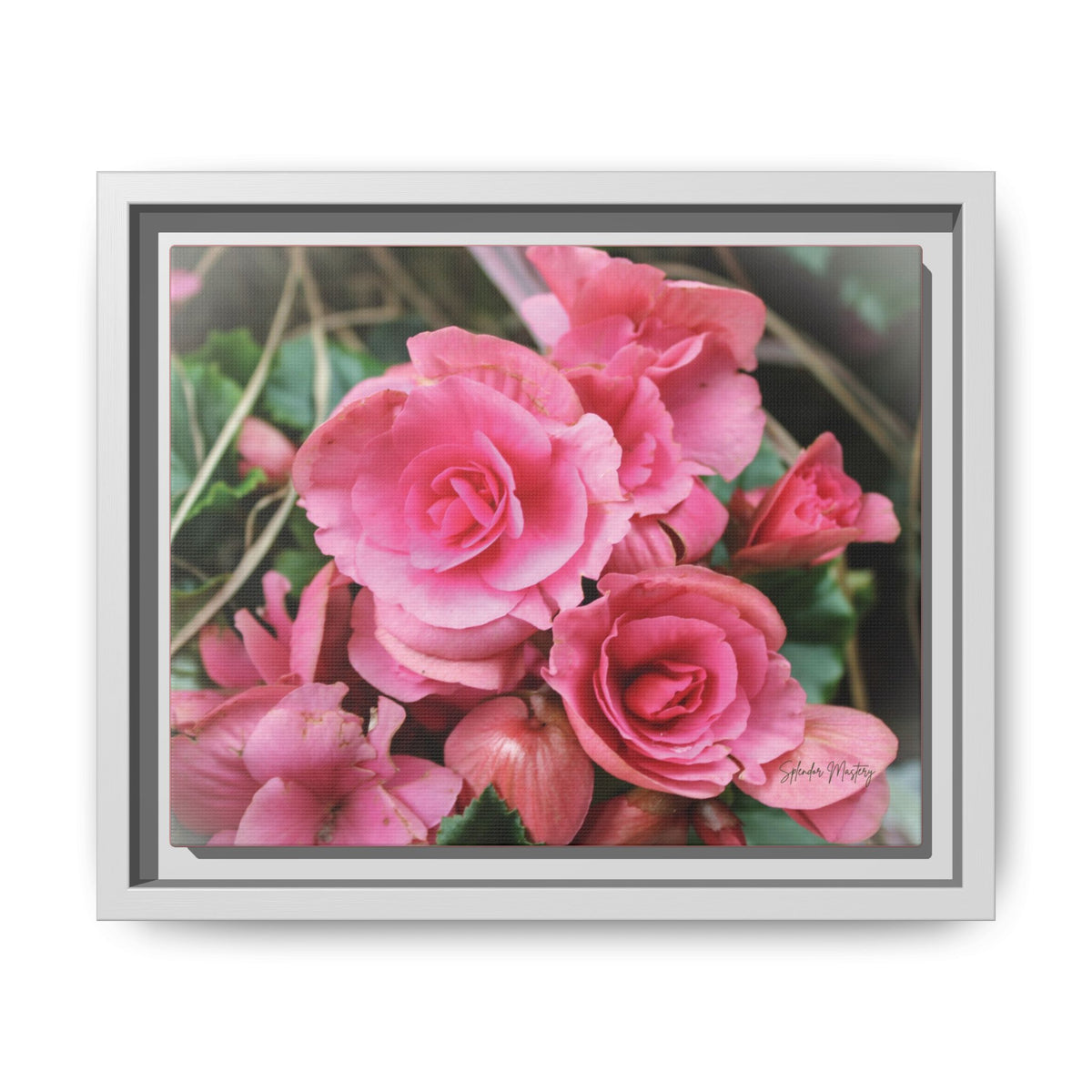 Pink Flowers - Matte Canvas, Framed (Natural)