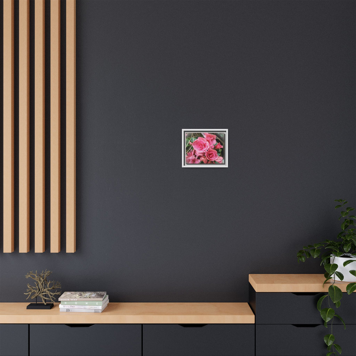 Pink Flowers - Matte Canvas, Framed (Natural)