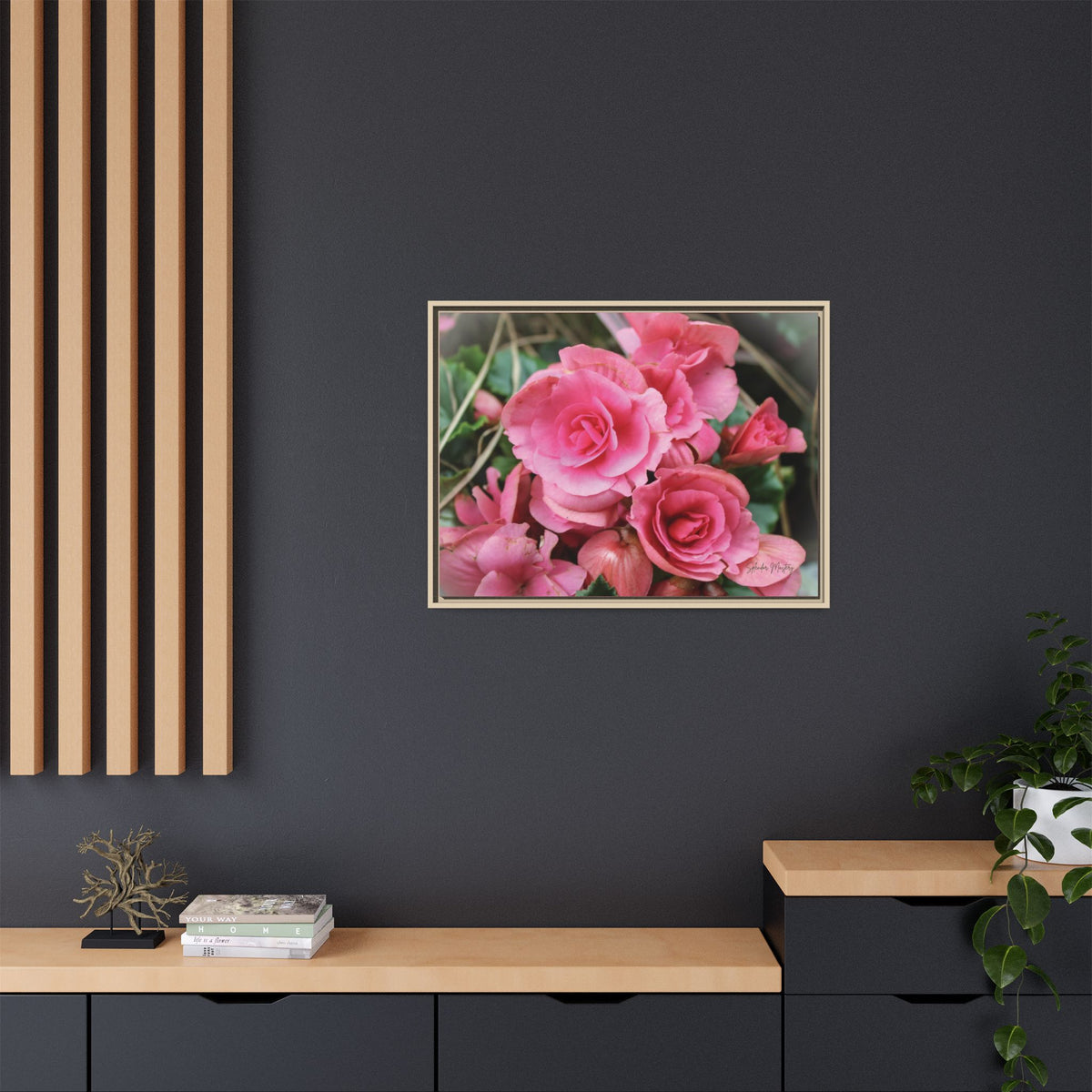 Pink Flowers - Matte Canvas, Framed (Natural)