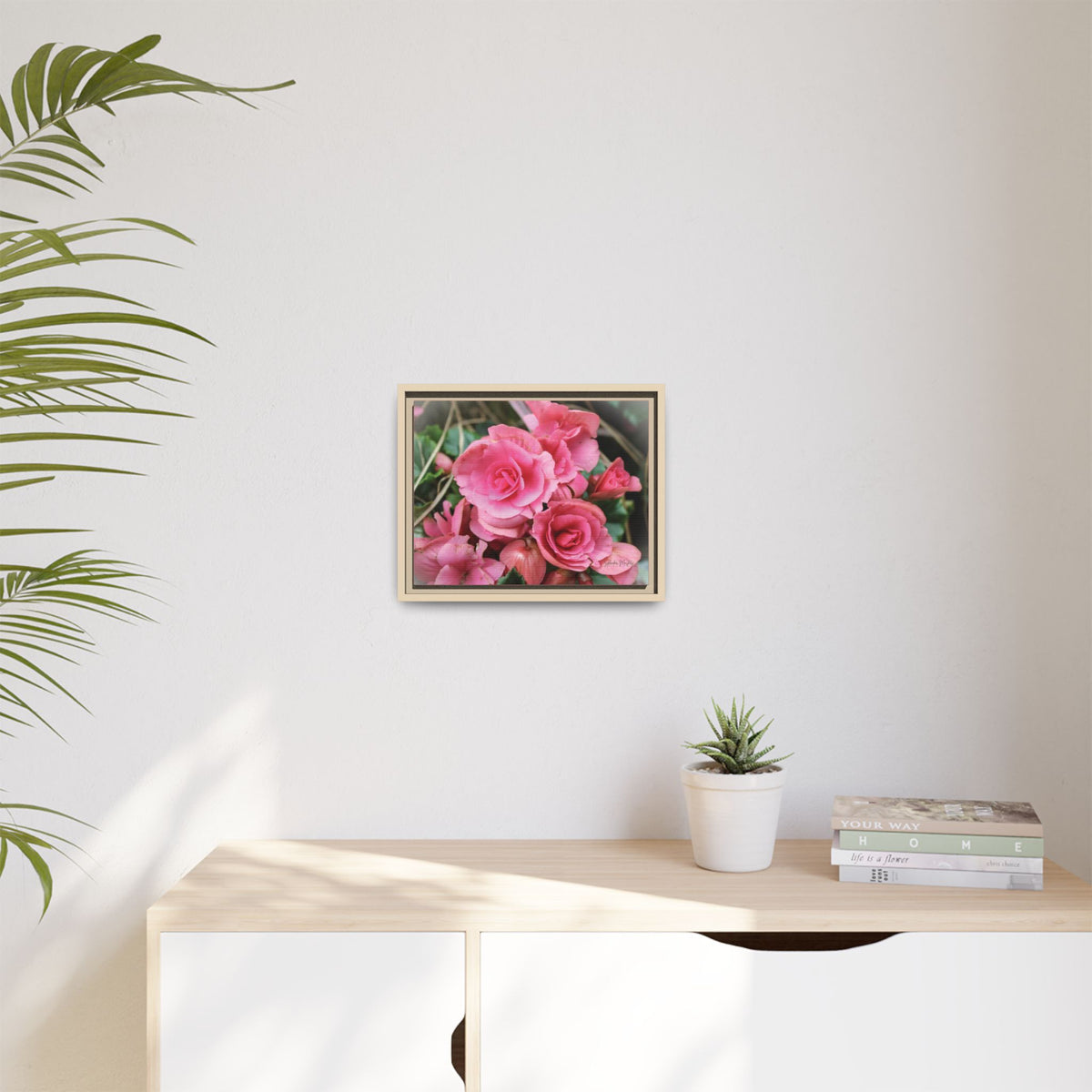 Pink Flowers - Matte Canvas, Framed (Natural)