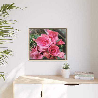 Pink Flowers - Matte Canvas, Framed (Natural)