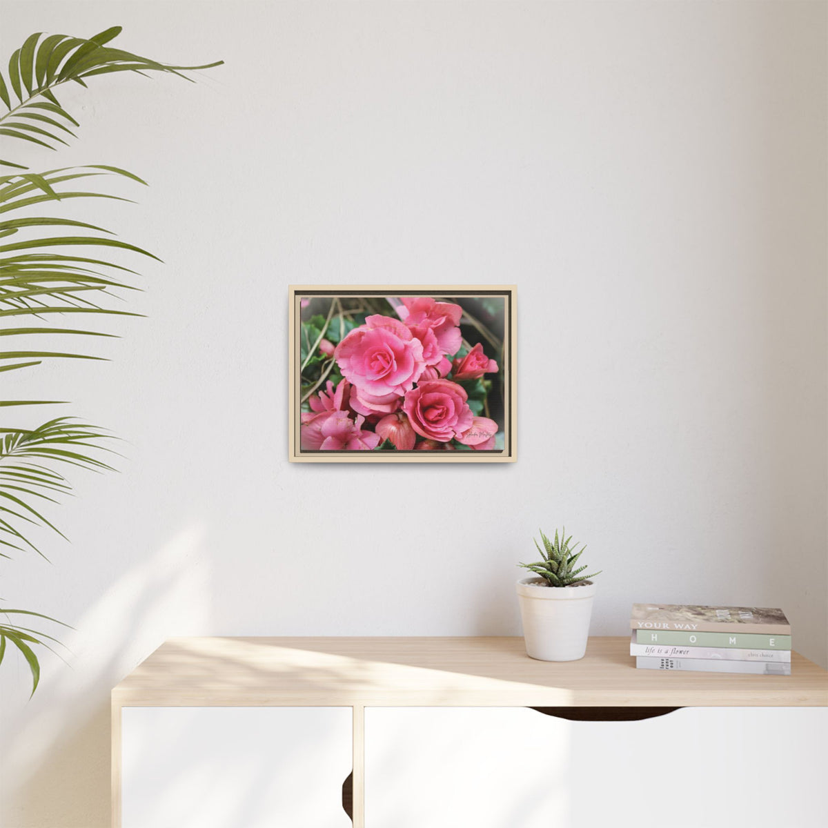 Pink Flowers - Matte Canvas, Framed (Natural)
