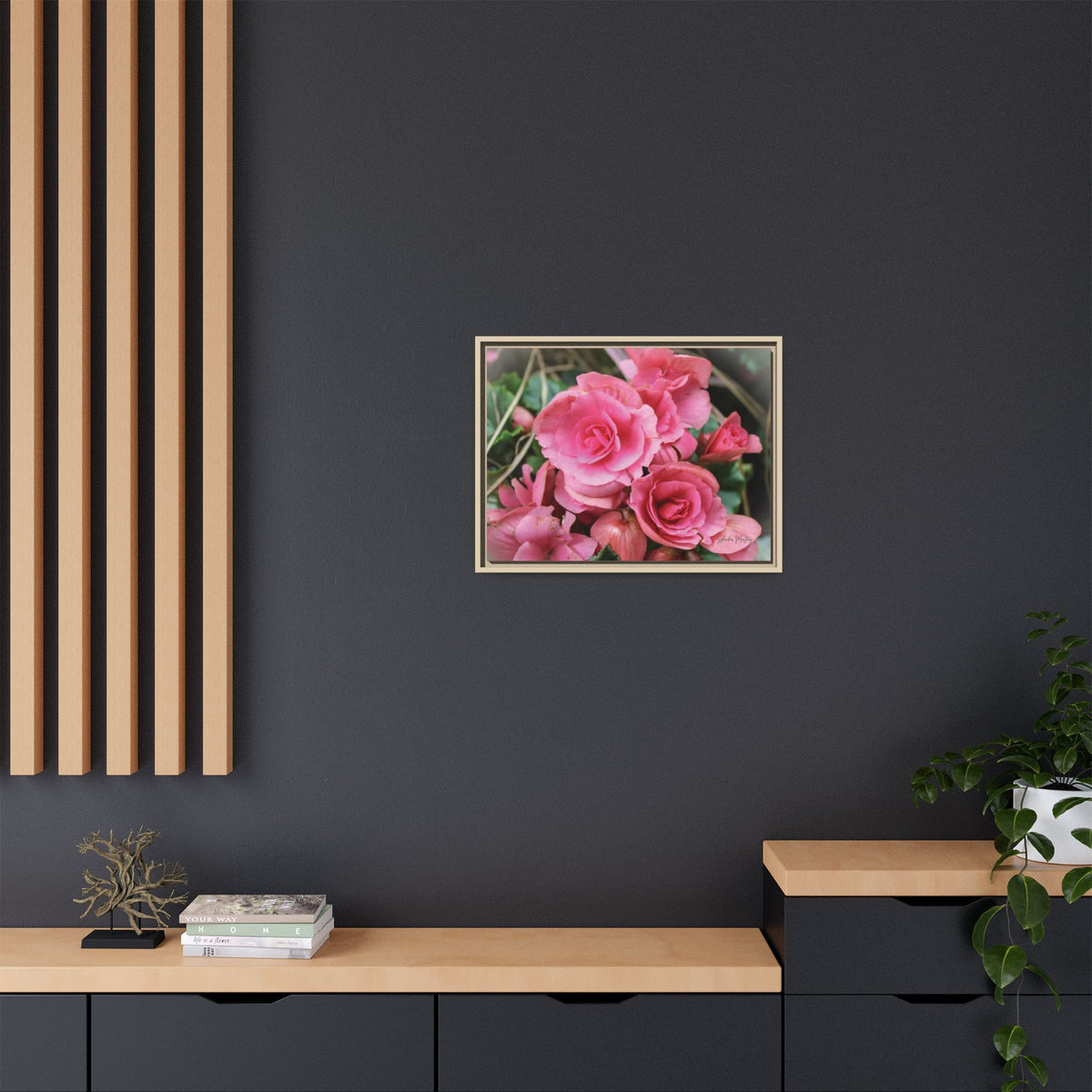 Pink Flowers - Matte Canvas, Framed (Natural)