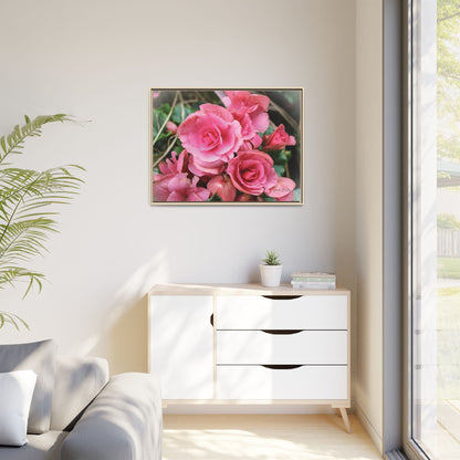 Pink Flowers - Matte Canvas, Framed (Natural)