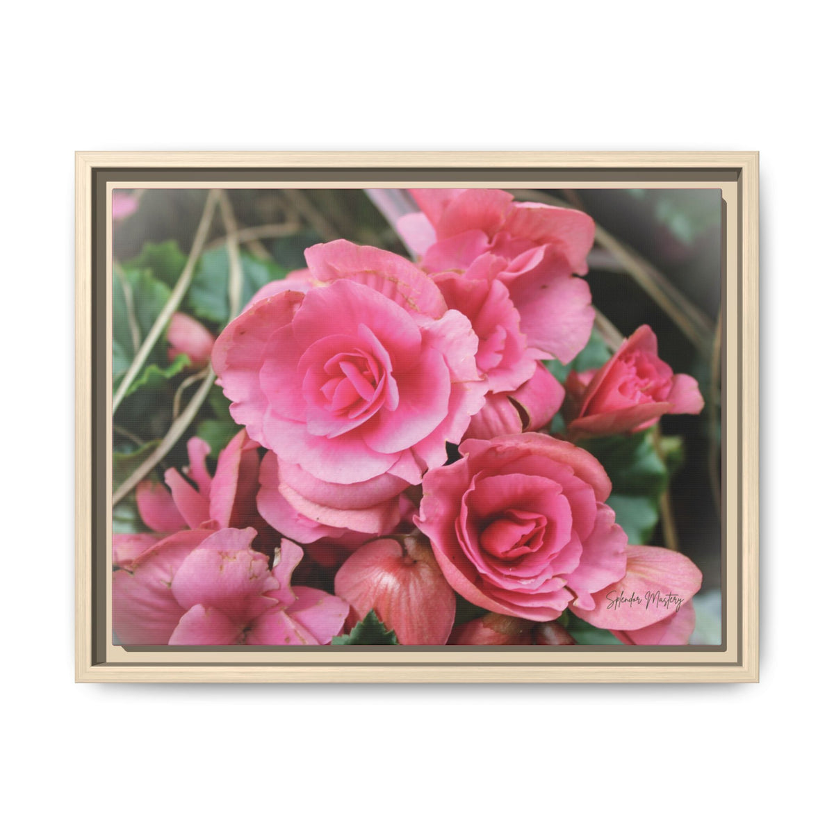 Pink Flowers - Matte Canvas, Framed (Natural)