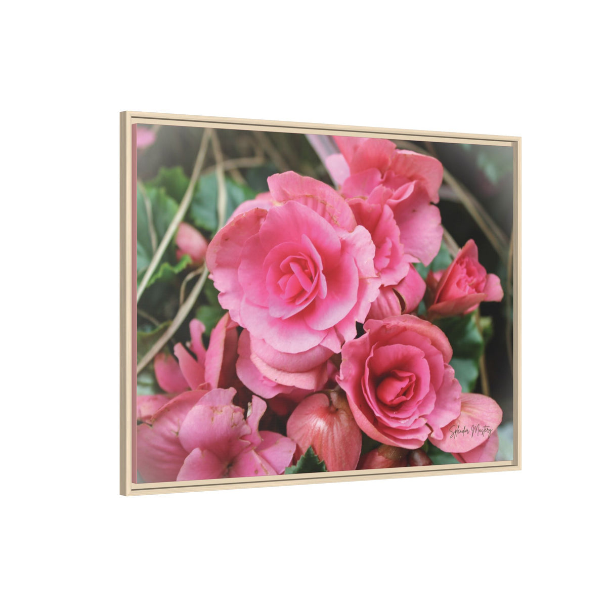 Pink Flowers - Matte Canvas, Framed (Natural)
