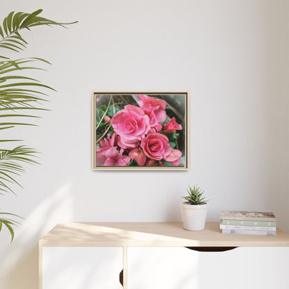 Pink Flowers - Matte Canvas, Framed (Natural)