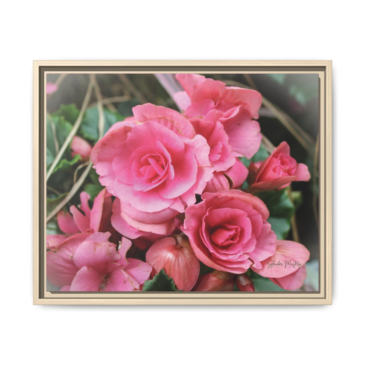 Pink Flowers - Matte Canvas, Framed (Natural)