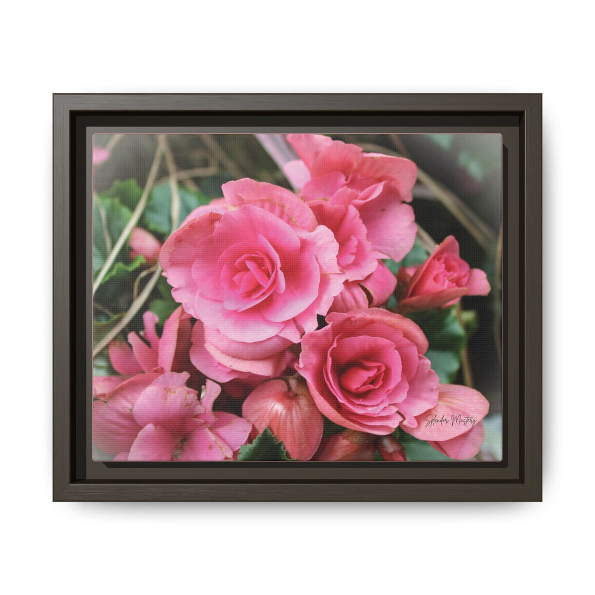 Pink Flowers - Matte Canvas, Framed (Natural)