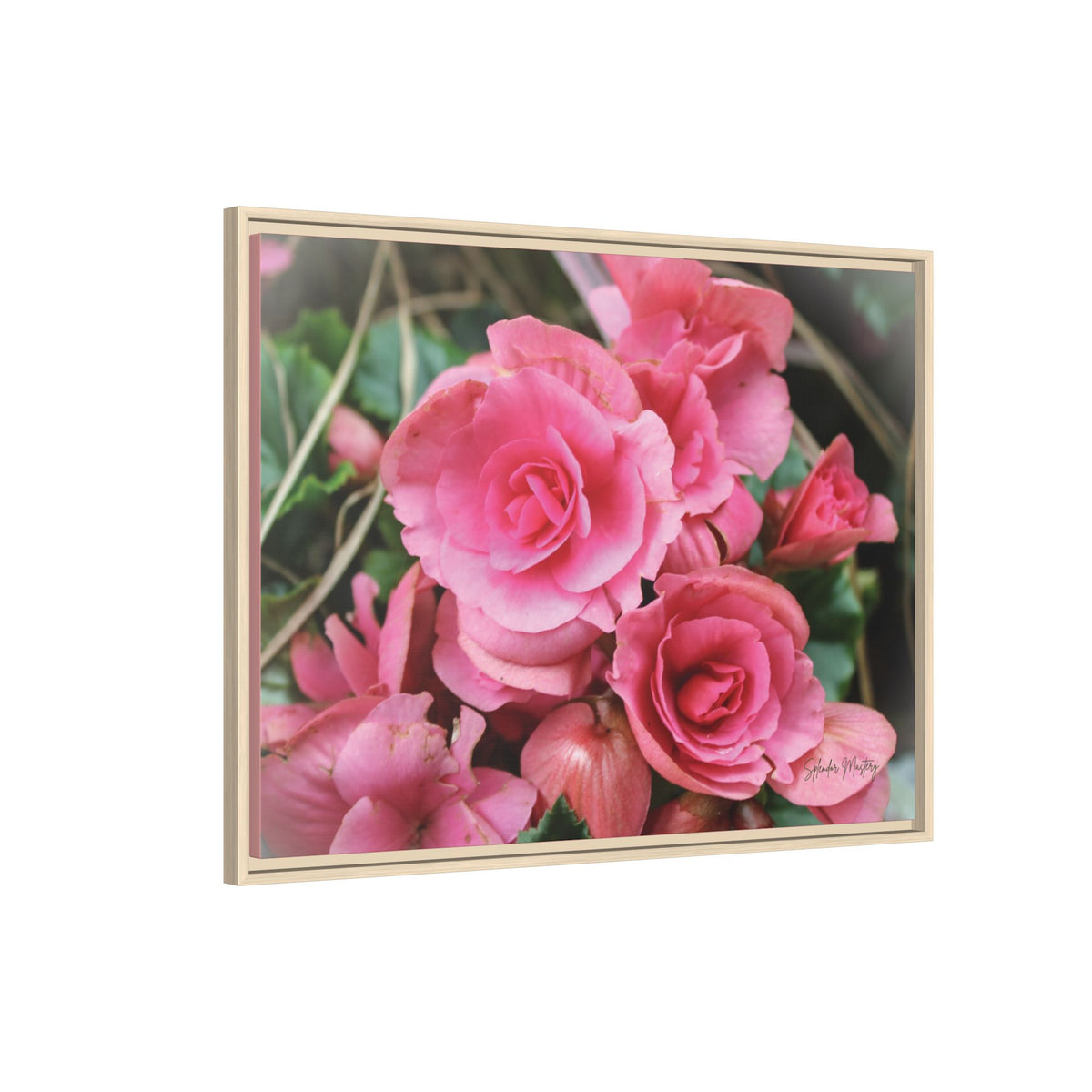 Pink Flowers - Matte Canvas, Framed (Natural)