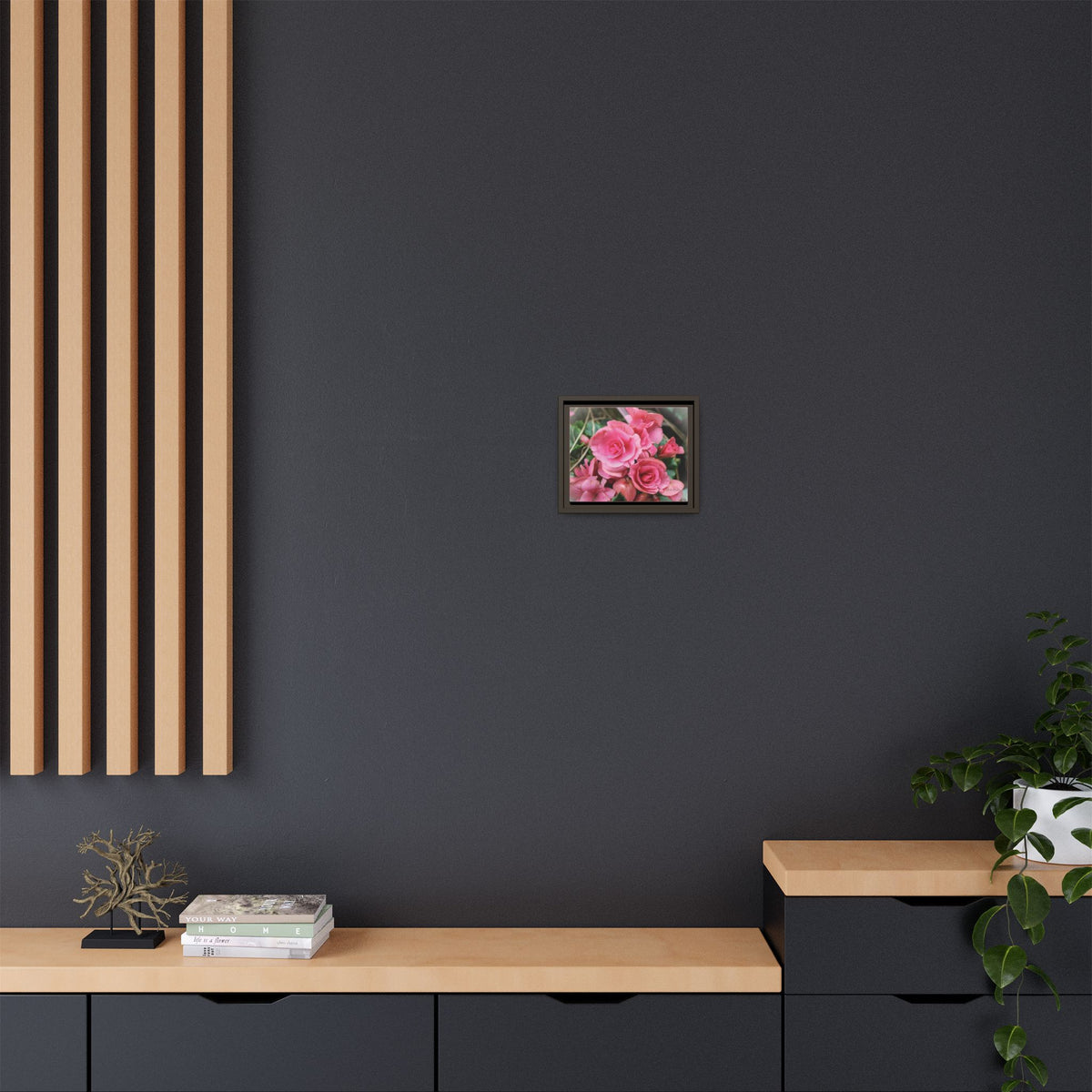 Pink Flowers - Matte Canvas, Framed (Natural)