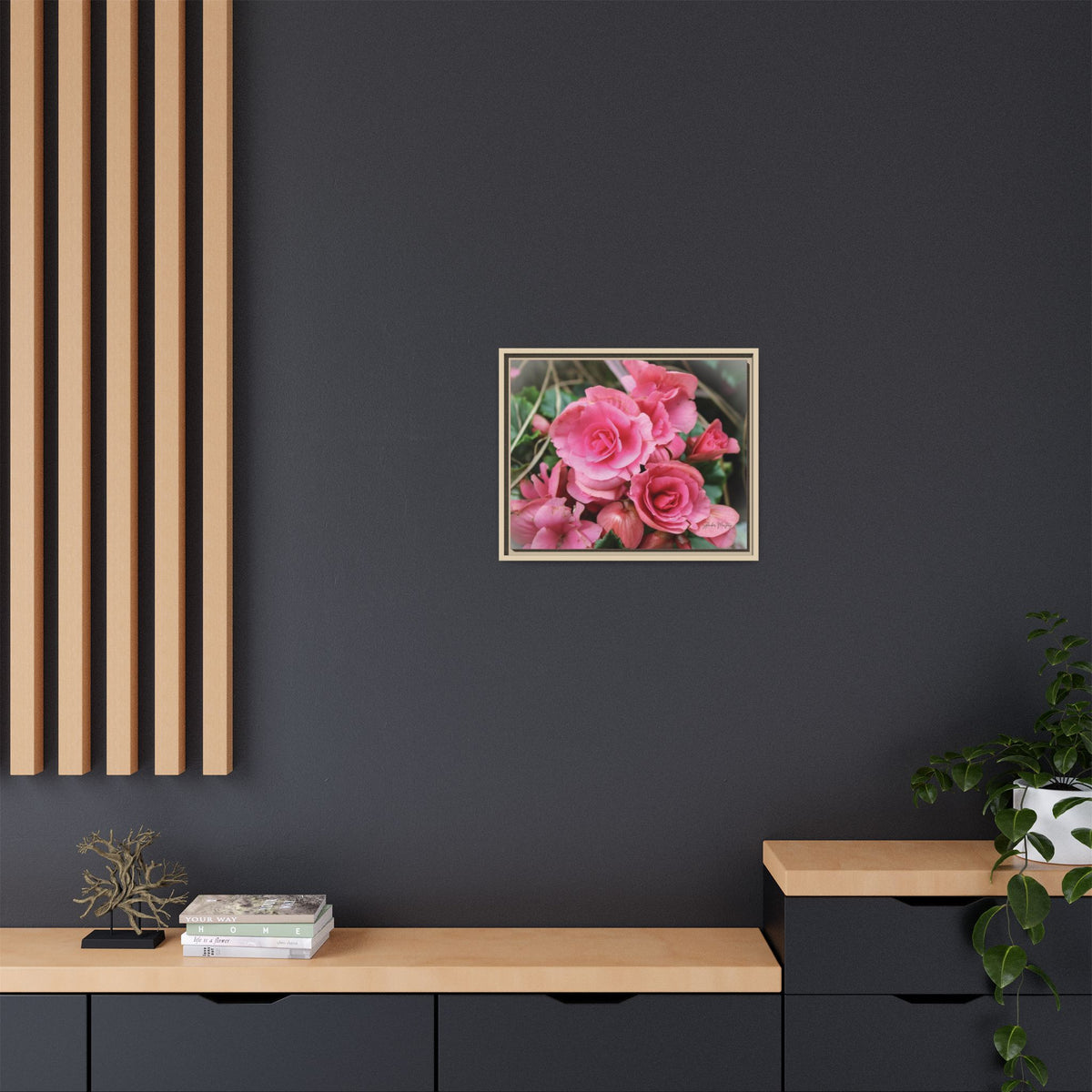 Pink Flowers - Matte Canvas, Framed (Natural)