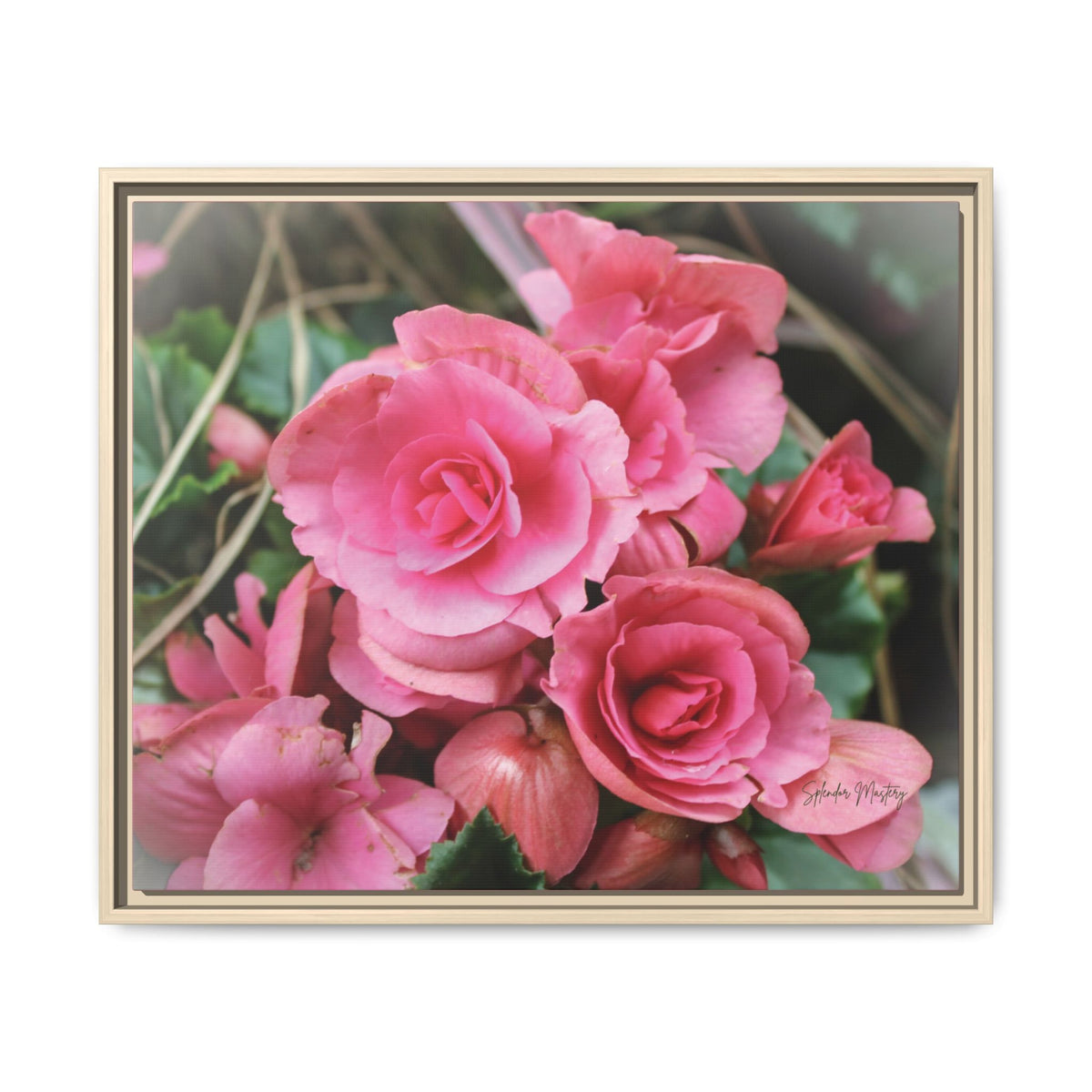 Pink Flowers - Matte Canvas, Framed (Natural)