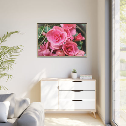 Pink Flowers - Matte Canvas, Framed (Natural)