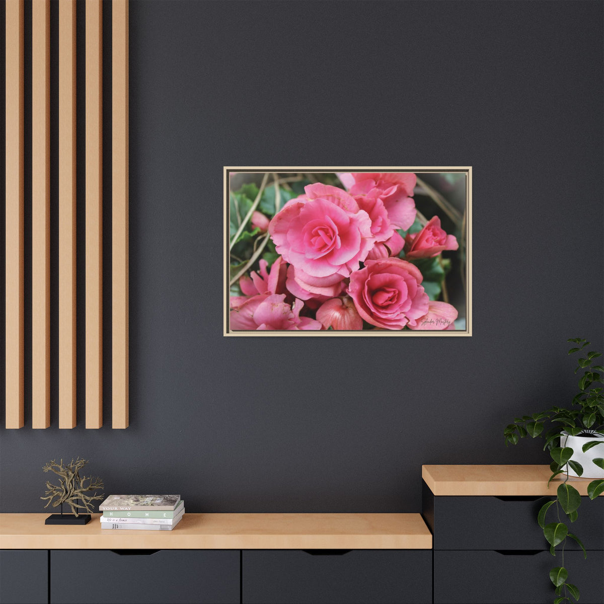Pink Flowers - Matte Canvas, Framed (Natural)